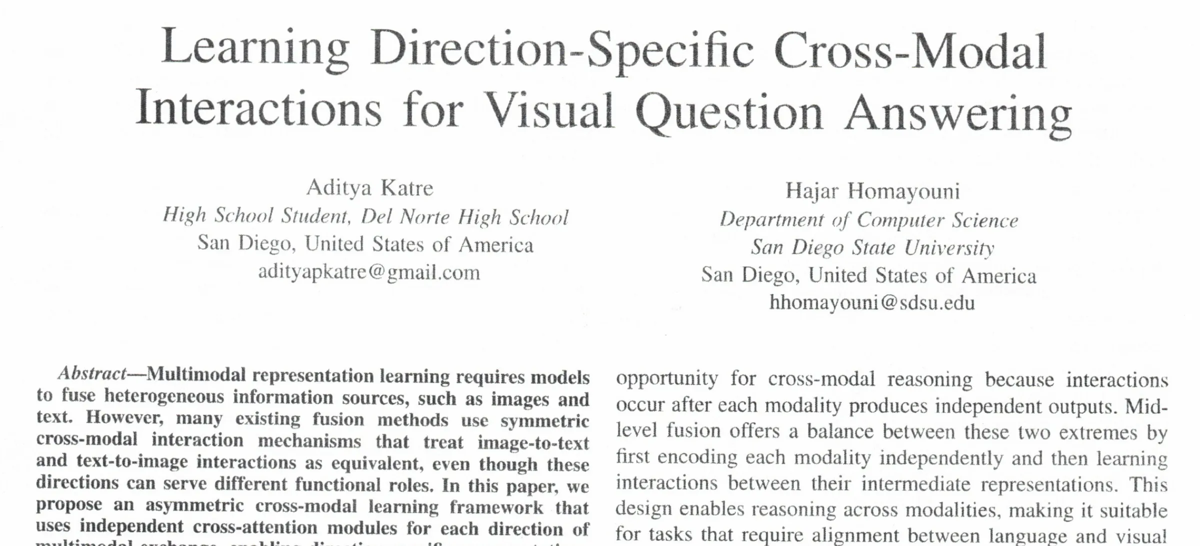 Header of the accepted paper: title, authors, affiliations, and the opening lines of the abstract
